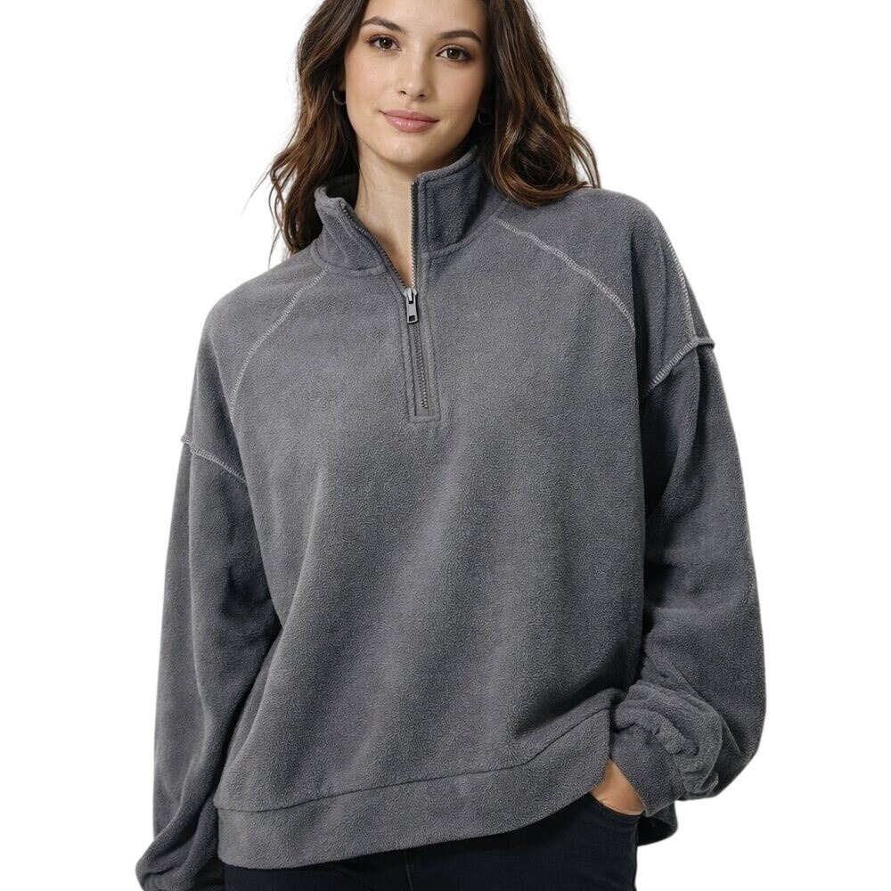 Dazy‎ Grey Pullover Womens Large Quarter Zip Exposed Seams